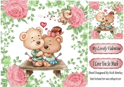 My Lovely Valentine! cute cuddle bears with pink roses 8x8