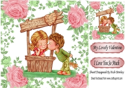 My Lovely Valentine! with wishing well with pink roses 8x8
