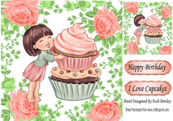 I Just Love My Cupcakes Yum! with peach roses 8x8