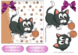 cute cartoon kitty with ball of wool with bow 5x5