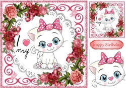 I Love my Kitty with pretty pink/red roses 8x8