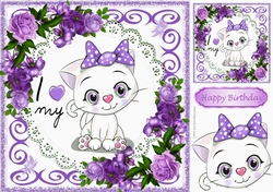 I Love my Kitty with pretty purple roses 8x8