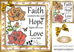 Pretty painted  peach roses FAITH, HOPE LOVE  8X8