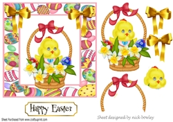 Cute little easter chick in basket with daffodils 5x5