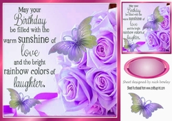 Pretty lilac roses for the birthday girl with butterflies 8x8
