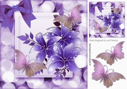 Beautiful lilac sparkle flowers with butterflies and bow 8x8