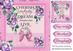 pretty roses with pink bow with sentiment card front 8x8