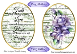 Two lovely toppers in white wash with script and purple roses