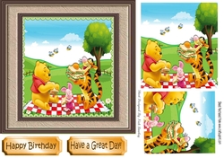 Pooh bear and friends having a picnic pyramids 7x7 frame