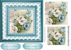 Pretty blue pansies with pearls lace in 7x7 frame with pyramids