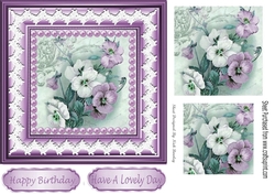 Pretty lilac pansies with pearls lace in 7x7 frame with pyramids