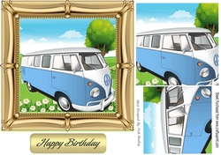 L/Blue Campervan in the meadows in ornate 7x7 frame with pyramids