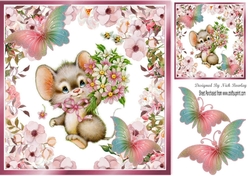 Cute little mouse holding flowers for you 8x8