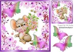Cute little mouse holding flowers for you (purple) 8x8
