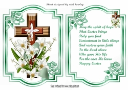 Lovely Easter Cross with lillies and turq ribbon with blessing verse