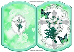 Silver Easter cross in Turq and lace bracket card with butterflies
