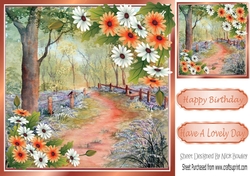Pretty Corner peach/white daisies with bluebell woods 8x8