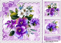 Pretty purple flowers with lace and toppers 8x8