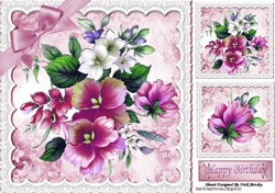 Pretty pink flowers with lace and toppers 8x8