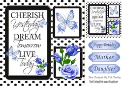 pretty blue roses and black polka dot photo frame 8x8 card front