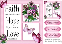 pretty pink shades of pansies with butterflies 8x8
