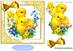 cute little yellow chicks with flower and striped frame 7x7