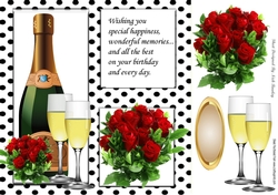 Lovely red roses and wine for the BIRTHDAY girl in polkadot frame 8x8