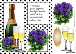 Lovely purple roses and wine for the BIRTHDAY girl in polkadot frame 8x8