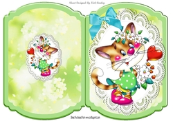 Cute Kitty with heart and flowers on lace bracket card