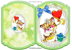 Cute Kitty with heart and present on lace bracket card