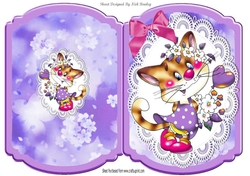 Cute Kitty with purple heart and flowers on lace bracket card