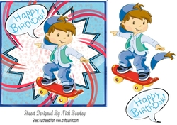 Boy on skate board in blue hat funky 7x7 frame