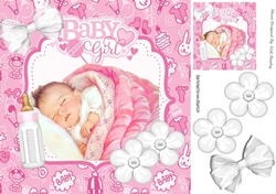 Sweet baby girl sleeping with white bow and flowers 8x8