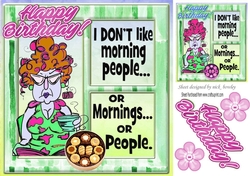 Grumpy Lady that hates mornings in green window frame 8x8