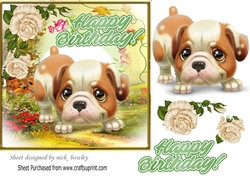 Those cute puppy eyes! with corner cream roses 7x7
