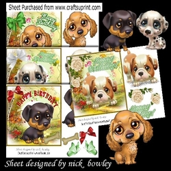 Cute set of 4 sheets, puppy eyes (set1)  7x7 cards