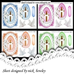 4 Lovely Cards of crosses on lace with doves mini kit