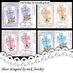 4 Lovely Cards of crosses on lace stackers with lilies & Daffs A5 mini kit