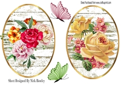 2 Lovely watercolour flower toppers/card fronts with butterflies