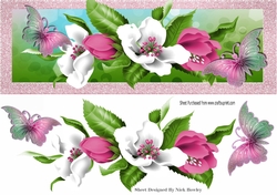 Pretty pink and white spring flowers with butterflies DL