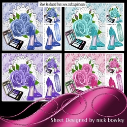 4 Lovely card fronts with roses,Lace and Pretty shoes 8x8 mini kit