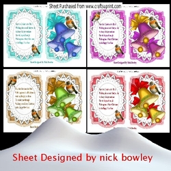4 Lovely Bracket cards with christmas bells, robins and a verse mini kit