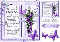 Lovely sympathy cross with purple butterflies & flowers 8x8
