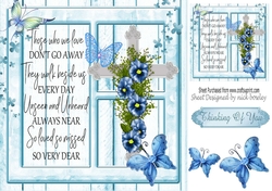 Lovely sympathy cross with blue butterflies & flowers 8x8