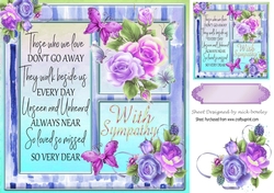roses and pretty pink butterflies with sympathy verse window card front 8x8