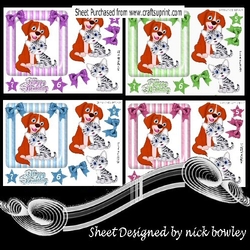 4 Cute cuddle friends puppy/kitten striped 7x7 cards mini kits