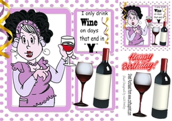 I Only Drink Wine!Lady in lilac polkadot window frame 8x8