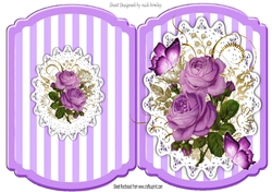 Beautiful spray of purple flowers on lace bracket card