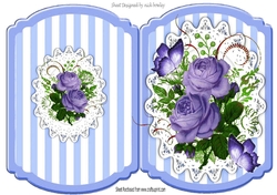 Beautiful spray of flowers on lace striped blue bracket card
