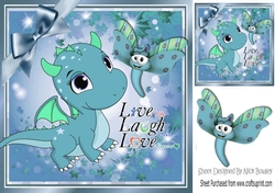 Cute little Blue Dragon with toon dragonfly 8x8